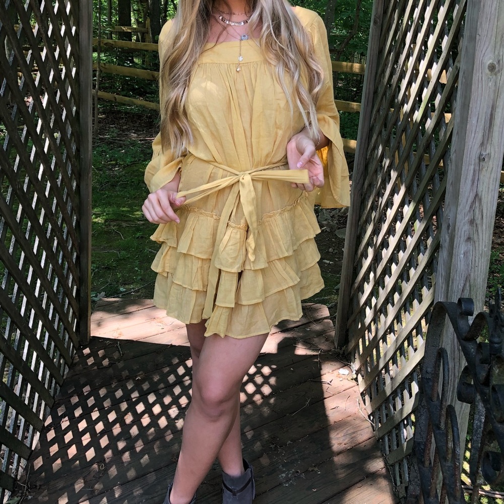 Free people yellow ruffle dress